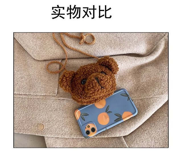 Dziewczęca pluszowa torebka w kształcie miękkiego niedźwiedzia z zamkiem i kieszonką na monety oraz klucze - Wianko - 3