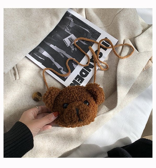 Dziewczęca pluszowa torebka w kształcie miękkiego niedźwiedzia z zamkiem i kieszonką na monety oraz klucze - Wianko - 14