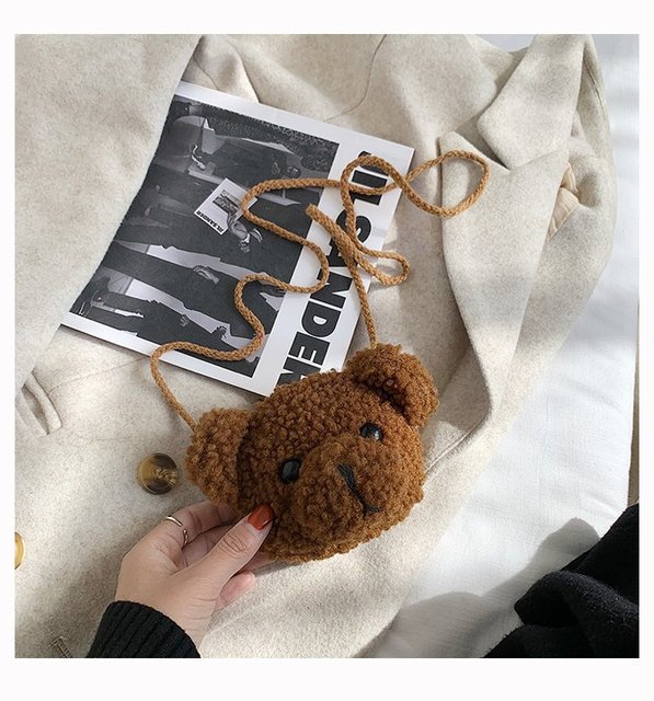 Dziewczęca pluszowa torebka w kształcie miękkiego niedźwiedzia z zamkiem i kieszonką na monety oraz klucze - Wianko - 13