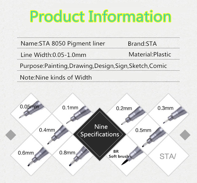 Marker Sta 8050 Pigma Micron Ink 9 szt. - wkładka pigmentowa, różne rozmiary końcówki - Wianko - 2
