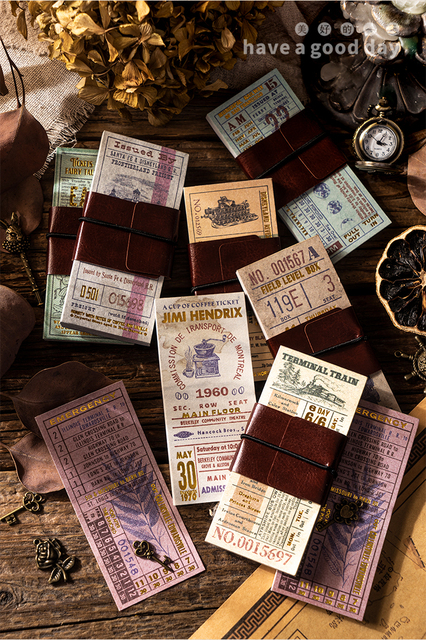 Notatnik DIY Dimi 50 arkuszy w skórzanych pokrowcach - brązowy bilet, seria Vintage, kreatywny materiał papierowy, dekoracyjny pamiętnik, punktor Journaling - Wianko - 2