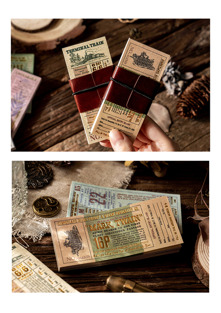 Notatnik DIY Dimi 50 arkuszy w skórzanych pokrowcach - brązowy bilet, seria Vintage, kreatywny materiał papierowy, dekoracyjny pamiętnik, punktor Journaling - Wianko - 17