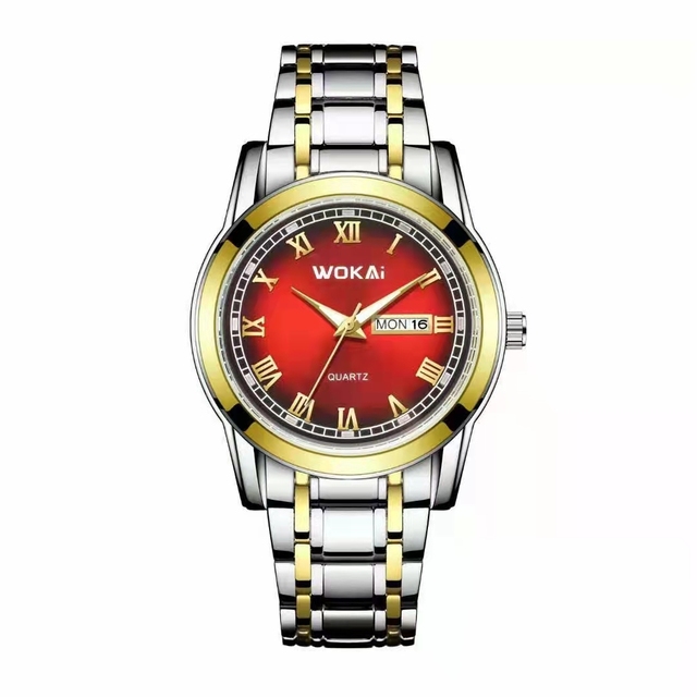 Męski zegarek kwarcowy wysokiej jakości WOKAI z podwójnym kalendarzem, stalowy pasek, wodoodporny, świecący (angielski i chiński) - Wianko - 21