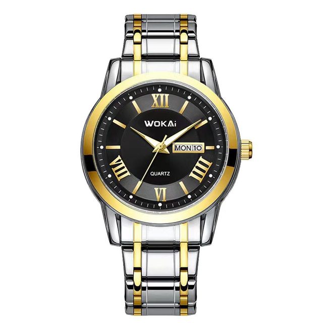 Męski zegarek kwarcowy wysokiej jakości WOKAI z podwójnym kalendarzem, stalowy pasek, wodoodporny, świecący (angielski i chiński) - Wianko - 15