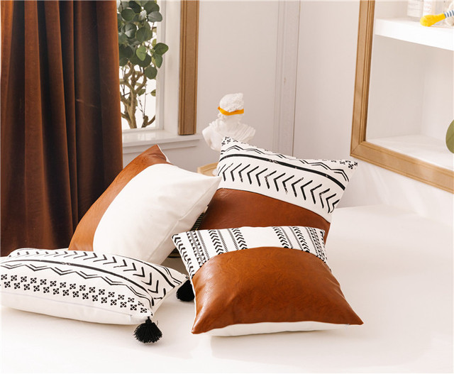 Poszewka na poduszkę Europejskiej i amerykańskiej mody z drukiem na bawełnianym płótnie PU szwami (bez wypełnienia) - jeden rozmiar - Wianko - 4