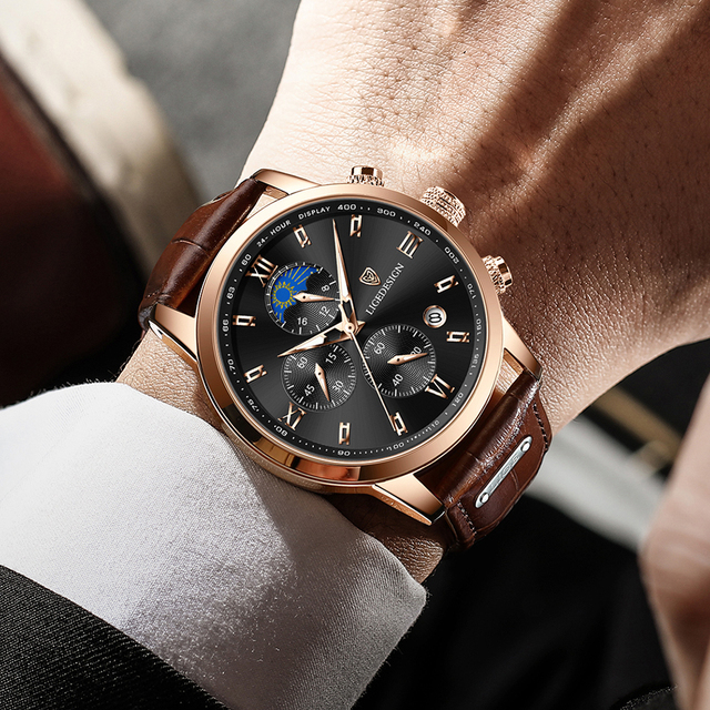 Luksusowy sportowy zegarek męski LIGE z chronografem i skórzanym paskiem - Wianko - 16