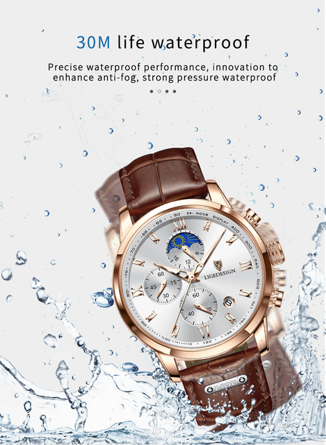 Luksusowy sportowy zegarek męski LIGE z chronografem i skórzanym paskiem - Wianko - 7
