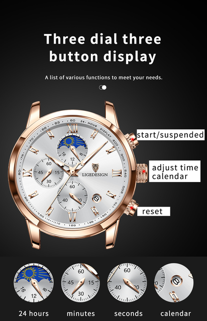 Luksusowy sportowy zegarek męski LIGE z chronografem i skórzanym paskiem - Wianko - 8
