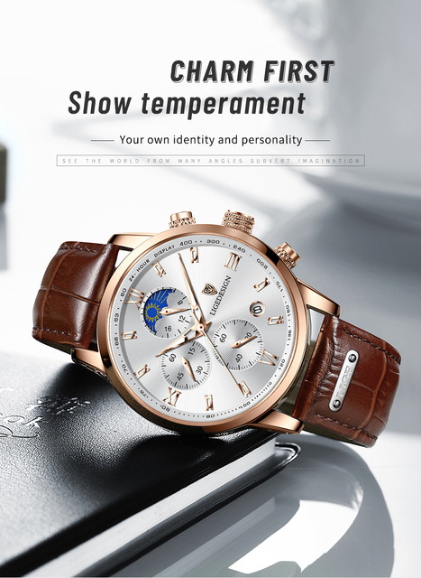 Luksusowy sportowy zegarek męski LIGE z chronografem i skórzanym paskiem - Wianko - 2