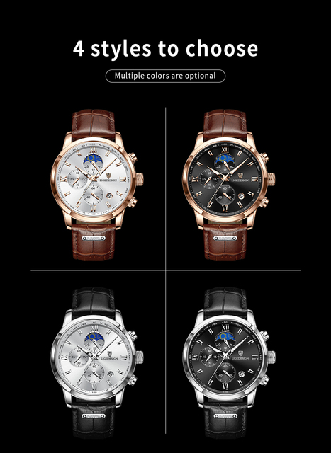 Luksusowy sportowy zegarek męski LIGE z chronografem i skórzanym paskiem - Wianko - 13
