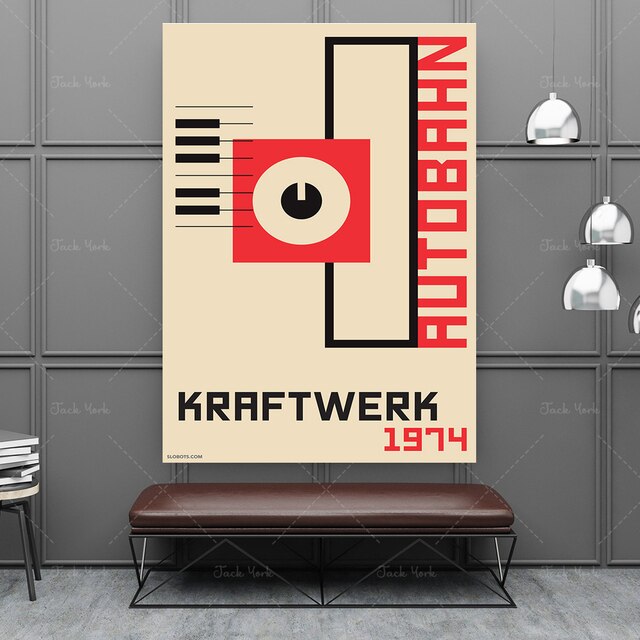 Kraftwerk - Autobahn - Minimalistyczny plakat z elektroniczną ilustracją syntezatora w stylu Bauhaus - Wianko - 5