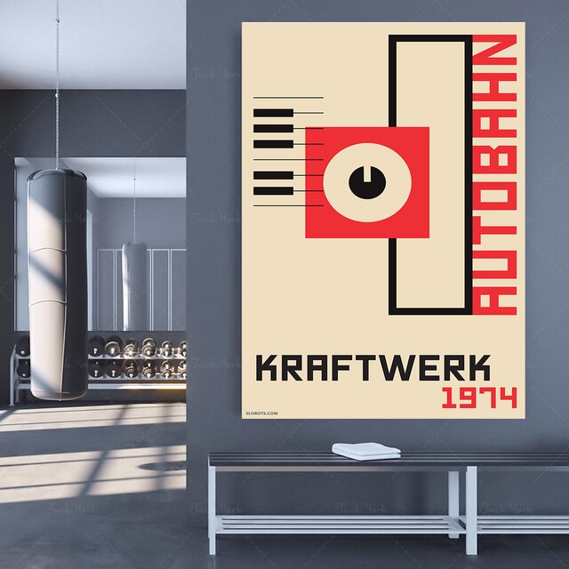 Kraftwerk - Autobahn - Minimalistyczny plakat z elektroniczną ilustracją syntezatora w stylu Bauhaus - Wianko - 7