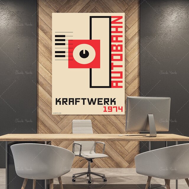 Kraftwerk - Autobahn - Minimalistyczny plakat z elektroniczną ilustracją syntezatora w stylu Bauhaus - Wianko - 6