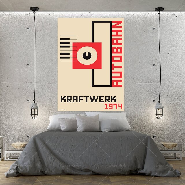 Kraftwerk - Autobahn - Minimalistyczny plakat z elektroniczną ilustracją syntezatora w stylu Bauhaus - Wianko - 4