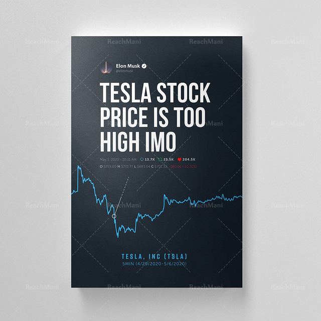 Platno Elon Musk - cena akcji jest zbyt wysoka IMO - dekoracje biurowe, inwestor, giełda - Wianko - 6