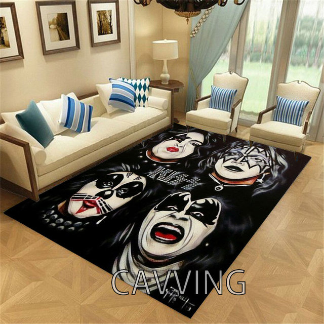 Dywan z nadrukiem KISS zespołu rockowego 3D - miękki, flanelowy, antypoślizgowy, duży, dekoracyjny do salonu i sypialni - Wianko - 4