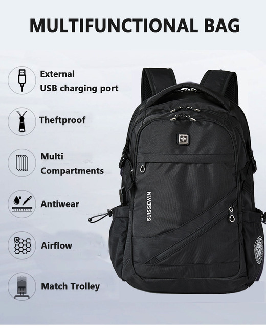 Plecak na laptopa 17 Cal Mochila Swiss Army o pojemności 45 litrów z portem ładowania USB - Wianko - 13