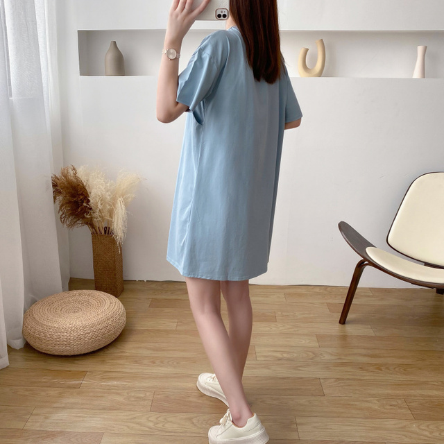 Sukienka dla karmiących po porodzie V-Neck, bawełniana, wysokiej jakości, solidny kolor - Wianko - 4