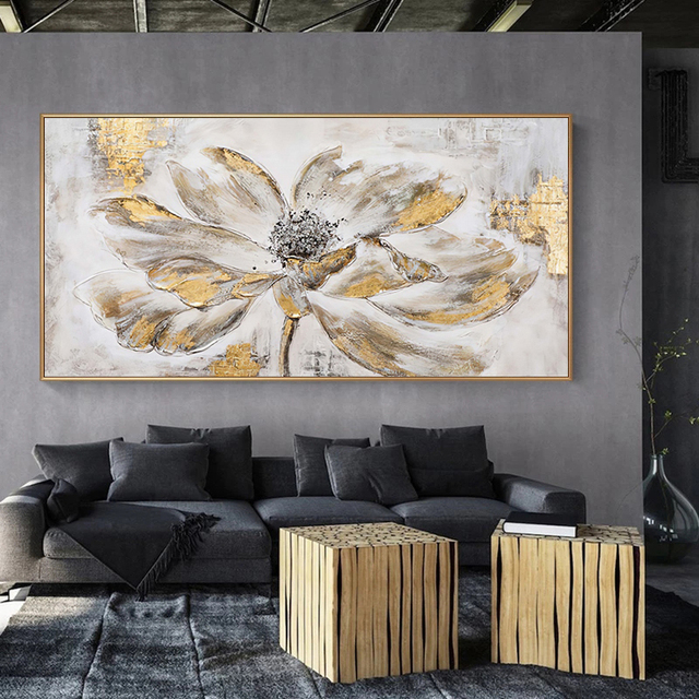 Nowoczesne plakaty i wydruki artystyczne - Abstrakcyjne złote kwiaty na płótnie dla dekoracji wnętrz salonu - Wianko - 3