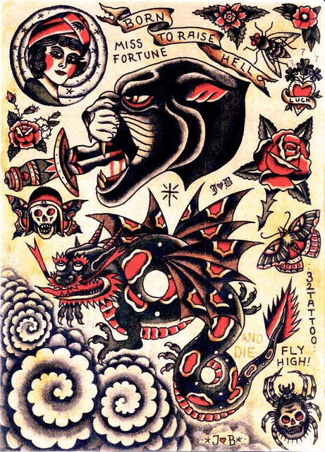 Mieszane tatuaże - ilustracja wintażowa na matowej tapetowej ścianie A1 - Wianko - 18