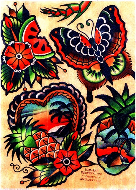 Mieszane tatuaże - ilustracja wintażowa na matowej tapetowej ścianie A1 - Wianko - 10