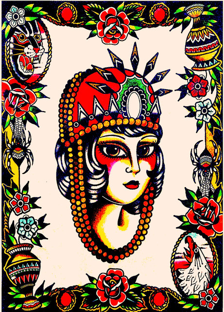 Mieszane tatuaże - ilustracja wintażowa na matowej tapetowej ścianie A1 - Wianko - 9