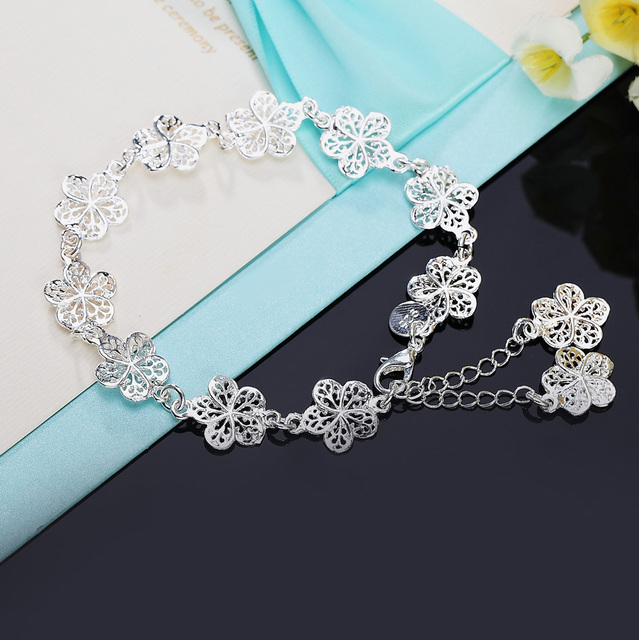 Bransoletka z łańcuchem kwiatowym, wykonana z 925 srebra - moda, elegancja i luksus dla kobiet na ślub i przyjęcie - Wianko - 2