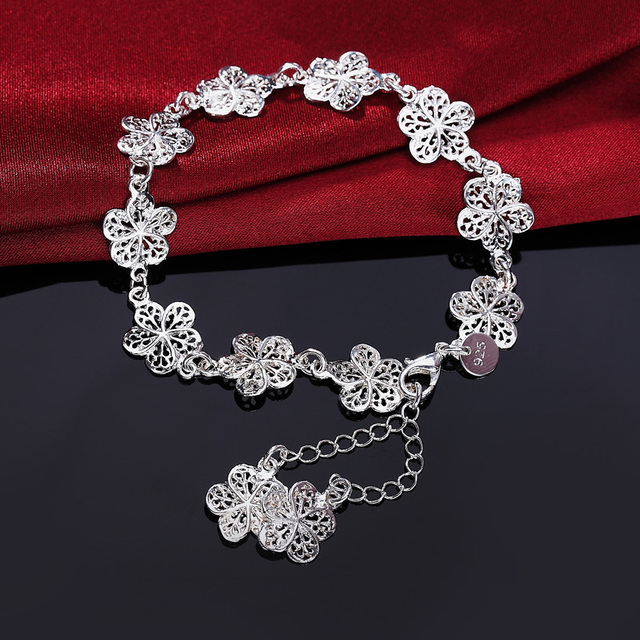 Bransoletka z łańcuchem kwiatowym, wykonana z 925 srebra - moda, elegancja i luksus dla kobiet na ślub i przyjęcie - Wianko - 3