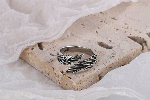 Elegancki pierścień Vintage Thai z srebrnymi skrzydłami 925 srebro - Wianko - 22