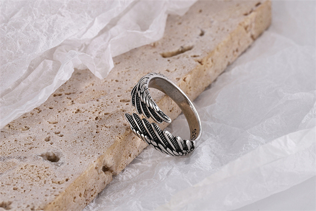 Elegancki pierścień Vintage Thai z srebrnymi skrzydłami 925 srebro - Wianko - 24