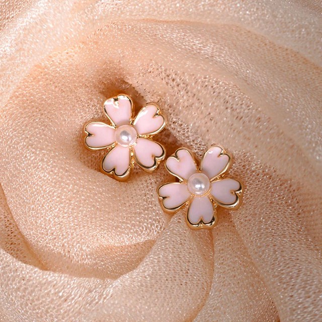 Kolczyki z różowym kwiatem wiśni i imitacją perły - Wianko - 3