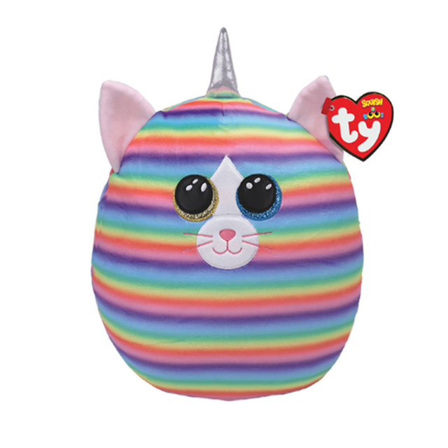 Poduszka dla dziecka kot Heather Kawaii 30cm, pastelowe paski, krótki plusz, wielkie oczy - Wianko - 1