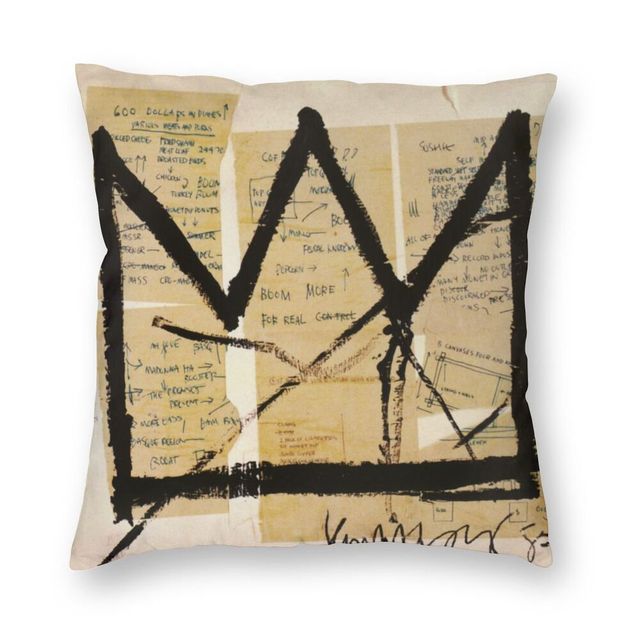 Nordic koronę Jean Michel Basquiat - poszewka na poduszkę 40x40 cm z graffiti art, ozdoba sofy - Wianko - 1
