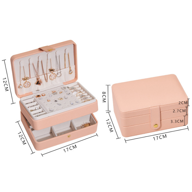 Skórzane pudełko na biżuterię z wyświetlaczem i organizerem - Wianko - 4