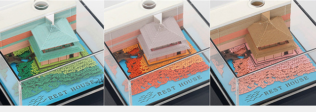 Notatnik 3D Ślub 155 arkusz Omoshiroi - Vintage kostka Memo Cube Journal z pawilonem w miniaturze - niespodzianka prezent - Wianko - 3