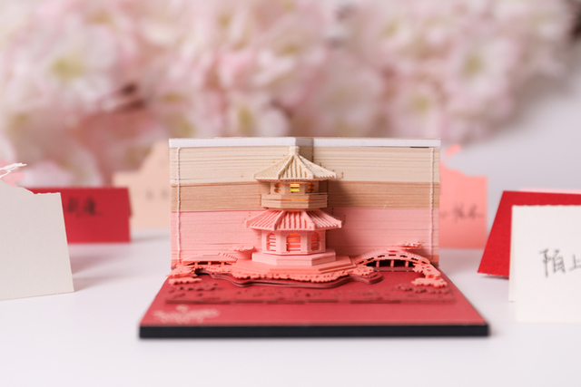 Notatnik 3D Ślub 155 arkusz Omoshiroi - Vintage kostka Memo Cube Journal z pawilonem w miniaturze - niespodzianka prezent - Wianko - 25