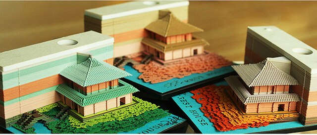 Notatnik 3D Ślub 155 arkusz Omoshiroi - Vintage kostka Memo Cube Journal z pawilonem w miniaturze - niespodzianka prezent - Wianko - 17