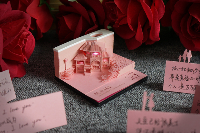 Notatnik 3D Ślub 155 arkusz Omoshiroi - Vintage kostka Memo Cube Journal z pawilonem w miniaturze - niespodzianka prezent - Wianko - 29