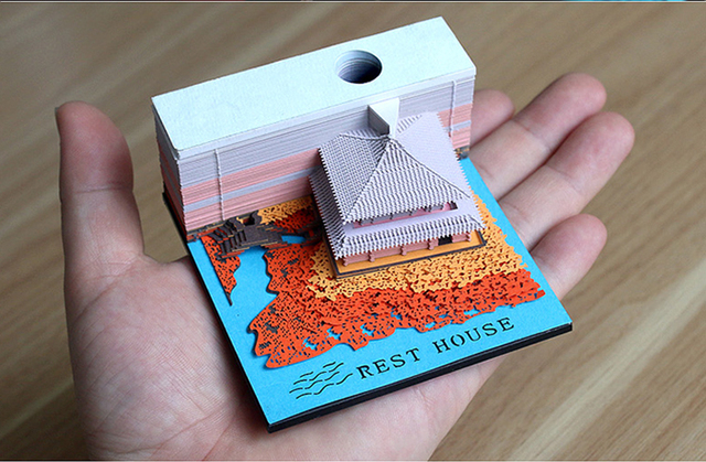 Notatnik 3D Ślub 155 arkusz Omoshiroi - Vintage kostka Memo Cube Journal z pawilonem w miniaturze - niespodzianka prezent - Wianko - 12