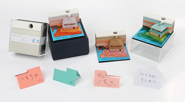 Notatnik 3D Ślub 155 arkusz Omoshiroi - Vintage kostka Memo Cube Journal z pawilonem w miniaturze - niespodzianka prezent - Wianko - 9
