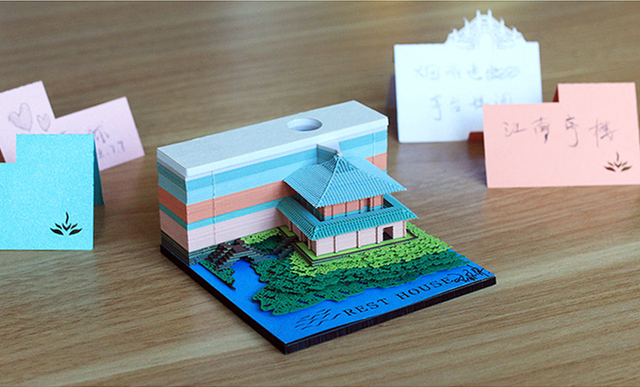 Notatnik 3D Ślub 155 arkusz Omoshiroi - Vintage kostka Memo Cube Journal z pawilonem w miniaturze - niespodzianka prezent - Wianko - 13