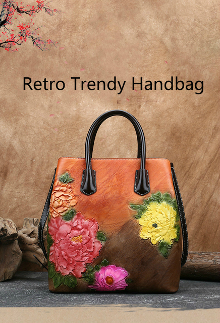 Ręcznie wytłaczana skórzana torebka damska Motoora Retro, kwiatowy wzór, vintage kubełkowy model na ramię - nowość 2021 - Wianko - 6