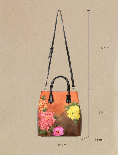 Ręcznie wytłaczana skórzana torebka damska Motoora Retro, kwiatowy wzór, vintage kubełkowy model na ramię - nowość 2021 - Wianko - 8