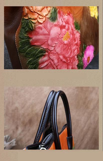 Ręcznie wytłaczana skórzana torebka damska Motoora Retro, kwiatowy wzór, vintage kubełkowy model na ramię - nowość 2021 - Wianko - 16