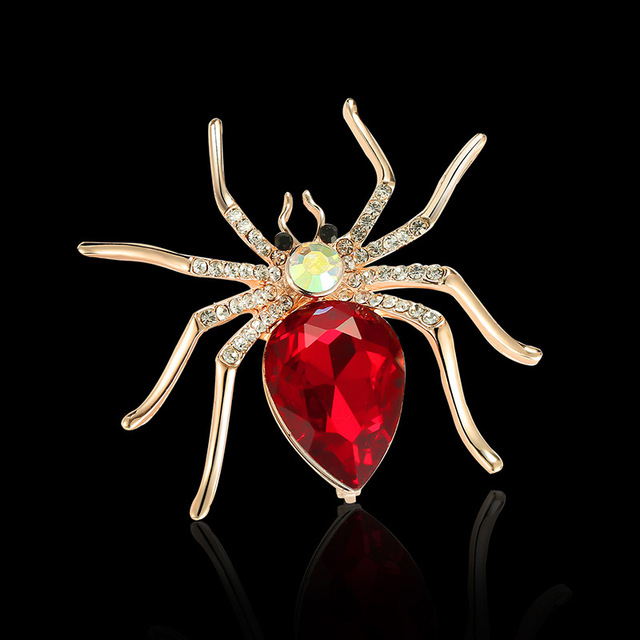 Kryształowa broszka zwierzęca - duży pająk w kolorze czerwonym i niebieskim, austriackie kryształy, metalowej wykończenia - Wianko - 27