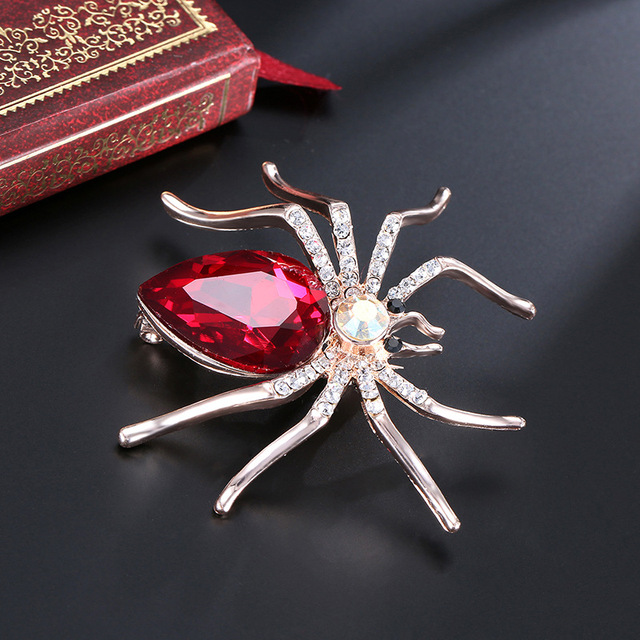 Kryształowa broszka zwierzęca - duży pająk w kolorze czerwonym i niebieskim, austriackie kryształy, metalowej wykończenia - Wianko - 30
