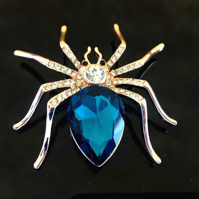 Kryształowa broszka zwierzęca - duży pająk w kolorze czerwonym i niebieskim, austriackie kryształy, metalowej wykończenia - Wianko - 31