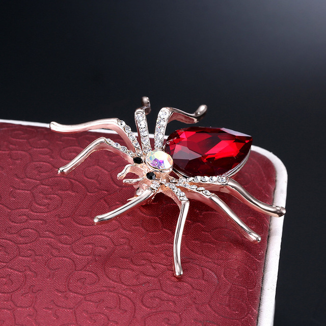 Kryształowa broszka zwierzęca - duży pająk w kolorze czerwonym i niebieskim, austriackie kryształy, metalowej wykończenia - Wianko - 28