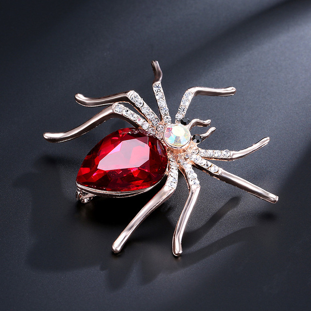 Kryształowa broszka zwierzęca - duży pająk w kolorze czerwonym i niebieskim, austriackie kryształy, metalowej wykończenia - Wianko - 29