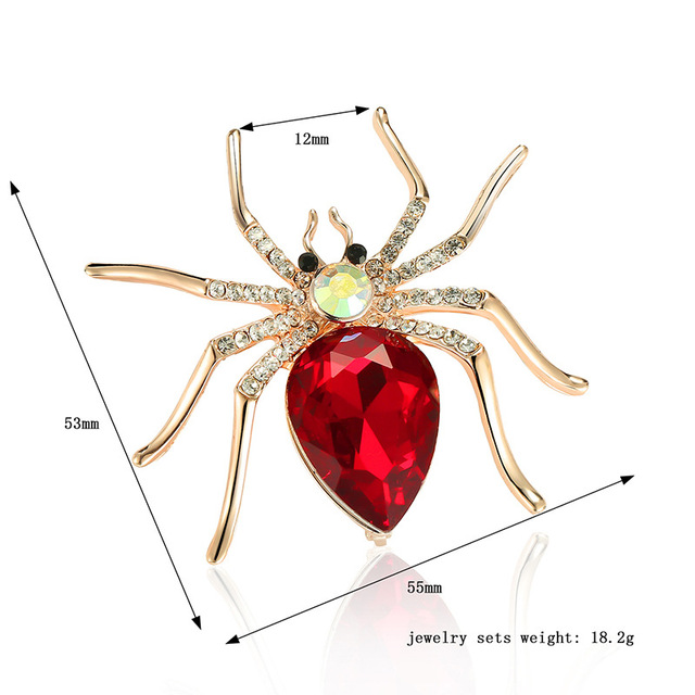 Kryształowa broszka zwierzęca - duży pająk w kolorze czerwonym i niebieskim, austriackie kryształy, metalowej wykończenia - Wianko - 26